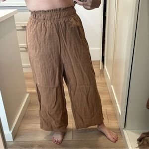 H&M Linen Brown Pants-Cropped